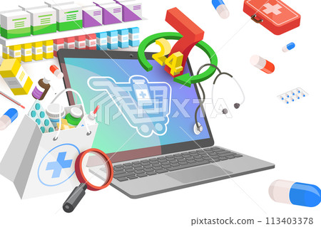 3D  Conceptual Illustration of Online Pharmacy 113403378