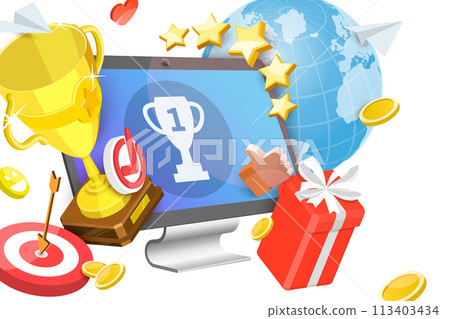 3D  Conceptual Illustration of Online Competition Reward 113403434