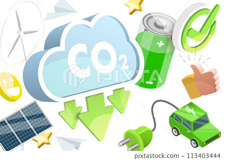 3D  Conceptual Illustration of Carbon Reduction Strategy 113403444