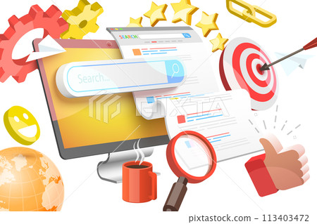 3D  Conceptual Illustration of SEO - Search Engine Optimization 113403472
