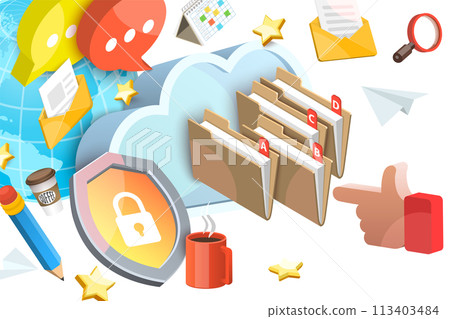 3D  Conceptual Illustration of Paperless Office 113403484