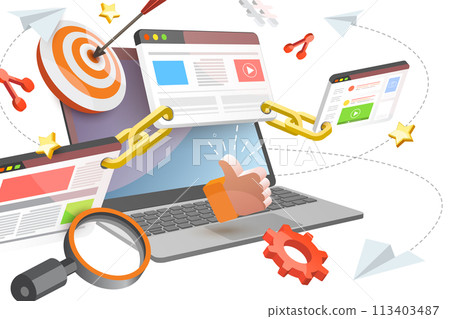 3D  Conceptual Illustration of Link Building 113403487