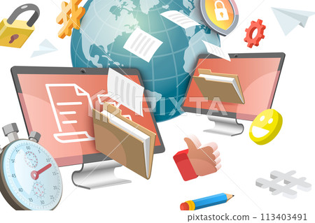 3D Conceptual Illustration of Online Document Sharing 3D Conceptual Illustration of Online Document Sharing 113403491