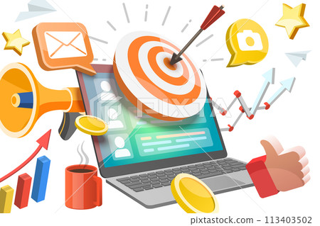 3D  Conceptual Illustration of Audience Target Strateg 113403502