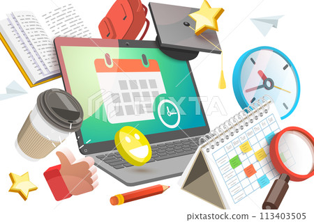 3D  Conceptual Illustration of Education Digital Calendar 113403505