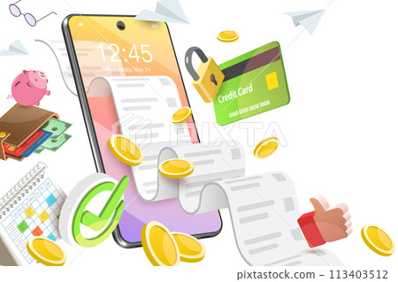 3D Conceptual Illustration of Mobile Bill Payment 3D Conceptual Illustration of Mobile Bill Payment 113403512