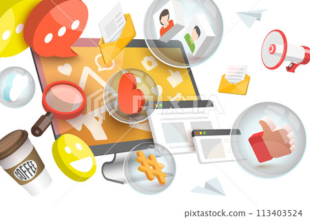 3D  Conceptual Illustration of Social Media Marketing Services 113403524