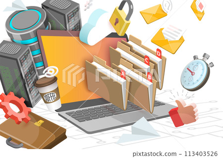 3D  Conceptual Illustration of Digital Office 113403526