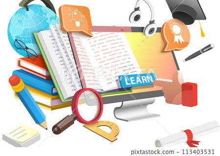 3D  Conceptual Illustration of Online Education 113403531