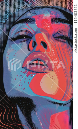 Pop art design, beautiful young girl in retro style, halftone and retro style, travel concept Pop art design, beautiful young girl in retro style, halftone and retro style, travel concept 113403821
