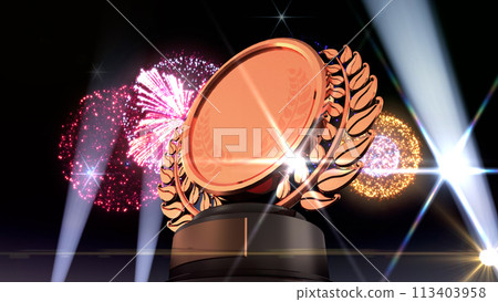 Podium Award Trophy Award Ceremony Awards Ceremony CG 3D Illustration Podium Award Trophy Award Ceremony Awards Ceremony CG 3D Illustration 113403958