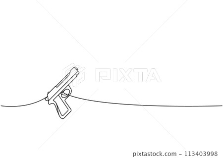 Modern gun one line continuous drawing. Various modern weapons continuous one line illustration. Vector linear illustration. Modern gun one line continuous drawing. Various modern weapons continuous one line illustration. Vector linear illustration. 113403998