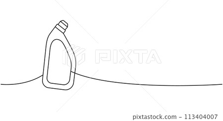 Antibacterial toilet cleaner one line continuous drawing. Cleaning service tools continuous one line illustration. Vector linear illustration. 113404007