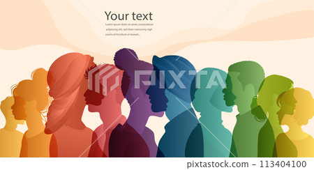 Group diversity silhouette multicultural people from the side. Community of colleagues or collaborators. Concept of bargain agreement or pact. Collaborators. Co-workers. Harmony. Banner Group diversity silhouette multicultural people from the side. Community of colleagues or collaborators. Concept of bargain agreement or pact. Collaborators. Co-workers. Harmony. Banner 113404100