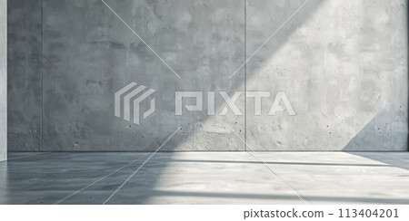 Grey textured concrete wall with tiled floor 113404201