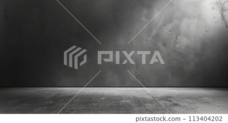 Grey textured concrete wall with tiled floor Grey textured concrete wall with tiled floor 113404202