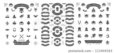 Halloween silhouettes and icons set isolated on a white background vector illustration. 113404583