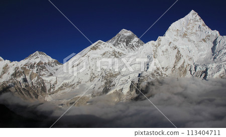 Mount Everest and Nuptse on a late afternoon, Nepal. 113404711