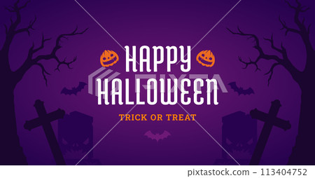 Happy Halloween trick or treat party promo violet banner design template vector flat illustration 113404752