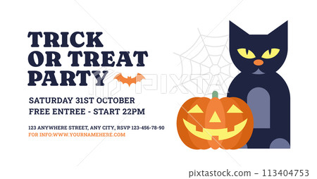 Halloween trick or treat kids party promo banner design template event celebration vector flat Halloween trick or treat kids party promo banner design template event celebration vector flat 113404753