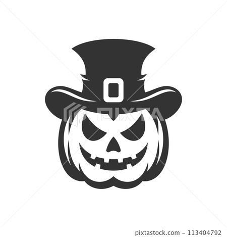 Halloween angry carved pumpkin jack o lantern icon black monochrome silhouette vector flat 113404792