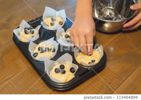 Make your own blueberry muffins using fresh blueberries from your garden 113404809