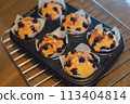 Homemade blueberry muffins made with fresh blueberries from the garden 113404814