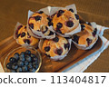 Homemade blueberry muffins made with fresh blueberries from the garden 113404817