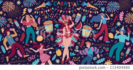 Carnival people. Brazil music street art party, - Stock