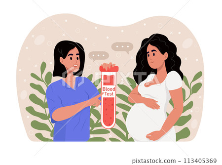 Low iron levels during pregnancy. A pregnant woman suffering from anemia. A pregnant woman with anemia is talking to an obstetrician-gynecologist. Low iron levels during pregnancy. A pregnant woman suffering from anemia. A pregnant woman with anemia is talking to an obstetrician-gynecologist. 113405369