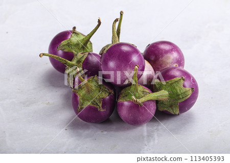Raw small purple asian baby eggplant 113405393