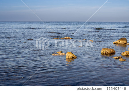 Calm sea at Spiaggia Sibilliana, West Sicily, Italy Calm sea at Spiaggia Sibilliana, West Sicily, Italy 113405446