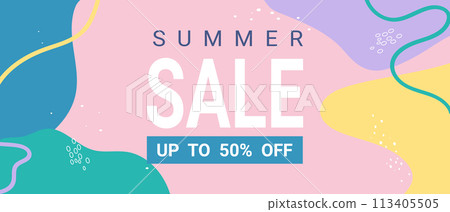 Summer sale banner. Sale template with abstract shapes lines. Sale and discounts concept. Vector illustration Summer sale banner. Sale template with abstract shapes lines. Sale and discounts concept. Vector illustration 113405505