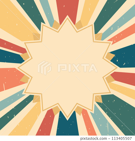 Vintage retro style background with geometric shapes and rays. Frame for text. Grunge texture. Vector illustration 113405507
