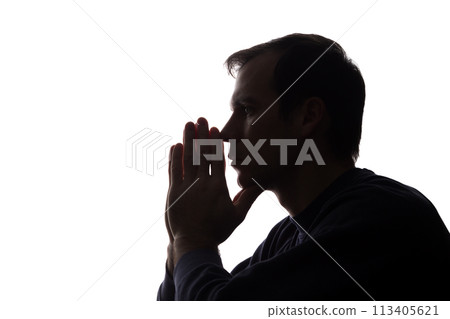 The young man thought - silhouette The young man thought - silhouette 113405621