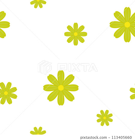 green cosmos or daisy flower seamless pattern transparent background. illustration for wrapping paper, printing, card 113405660
