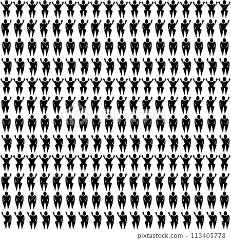 black figures of people making a gesture repeating rows with green background 113405778
