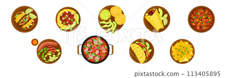 Traditional Mexican Dish and Food Served for Restaurant Menu Vector Set 113405895