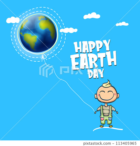 Cartoon earth day illustration or banner with little cute girl character holding in hands baloon with earth globe. Vector World earth day concept poster illustration with planet Earth and funny child Cartoon earth day illustration or banner with little cute girl character holding in hands baloon with earth globe. Vector World earth day concept poster illustration with planet Earth and funny child 113405965