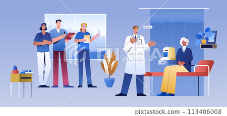 Flat medical students with doctor training in patient diagnostics 113406008