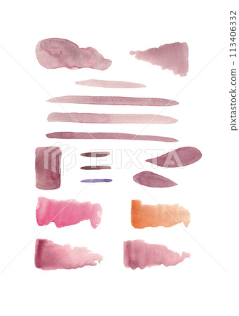 Watercolor textures: strokes and lines in dusty tones of pinkish brown. Isolated elements for print design 113406332