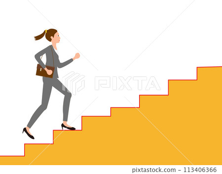 Business woman walking up the stairs. 113406366