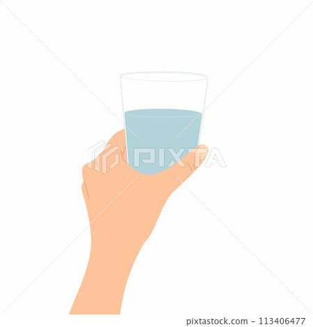 hand holding a glass of water, isolated on white background hand holding a glass of water, isolated on white background 113406477