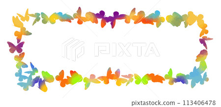 Background frame with rainbow butterflies. hand drawing. Not AI, Vector illustration Background frame with rainbow butterflies. hand drawing. Not AI, Vector illustration 113406478