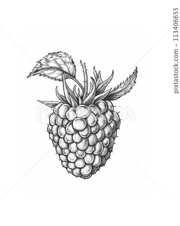 Detailed illustration of ripe raspberry on white background, for food and drink content. Detailed illustration of ripe raspberry on white background, for food and drink content. 113406655