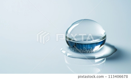 Water drop on white background. Water droplet rests gracefully on a surface. Water drop on white background. Water droplet rests gracefully on a surface. 113406678