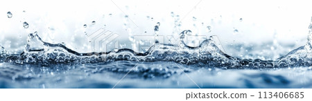 Splashes of blue liquid close-up. Spectacular background of water energy. 113406685
