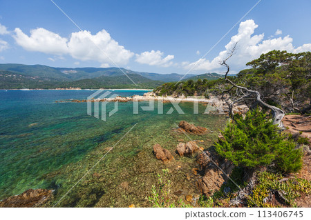 Cupabia beach. Coastal landscape of Corsica on a sunny summer day Cupabia beach. Coastal landscape of Corsica on a sunny summer day 113406745