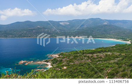 Cupabia beach. Coastal landscape of Corsica island 113406756