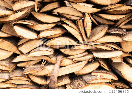Texture of wooden planks stacked outdoors Texture of wooden planks stacked outdoors 113406855